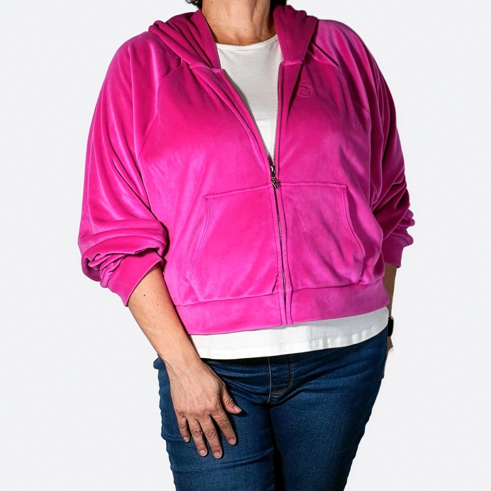 Victoria's Secret Fuchsia Velour Hoodie Plus 2X 3X On Point Pink Full Zip Jacket
